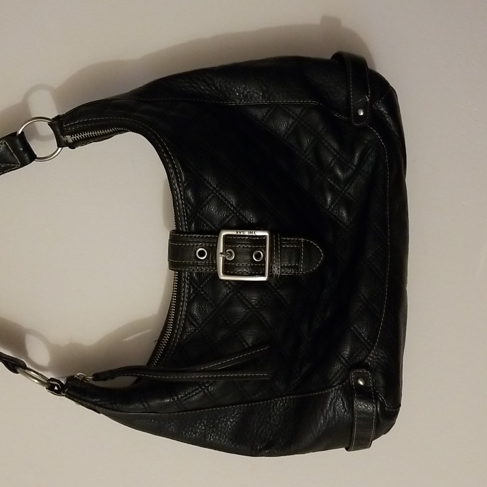 The Sak Vintage Black Quilted Leather Shoulder Bag with Color Buckle Hobo style